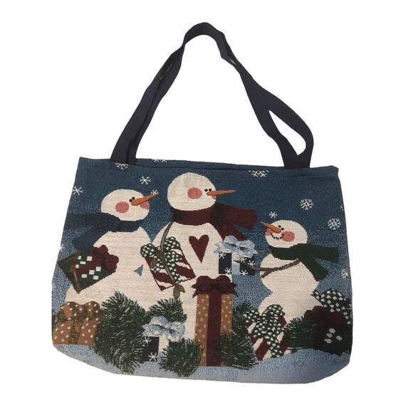 Mohawk Home Open‎ Tapestry Snowman Winter Holiday Tote Bag Purse - Picture 3 of 6